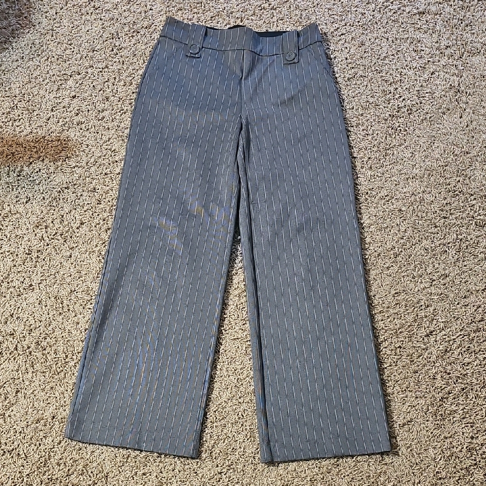 Roz & Ali Pull-On Pants Wide Leg Pin Stripe Elastic Waistband Small Trousers